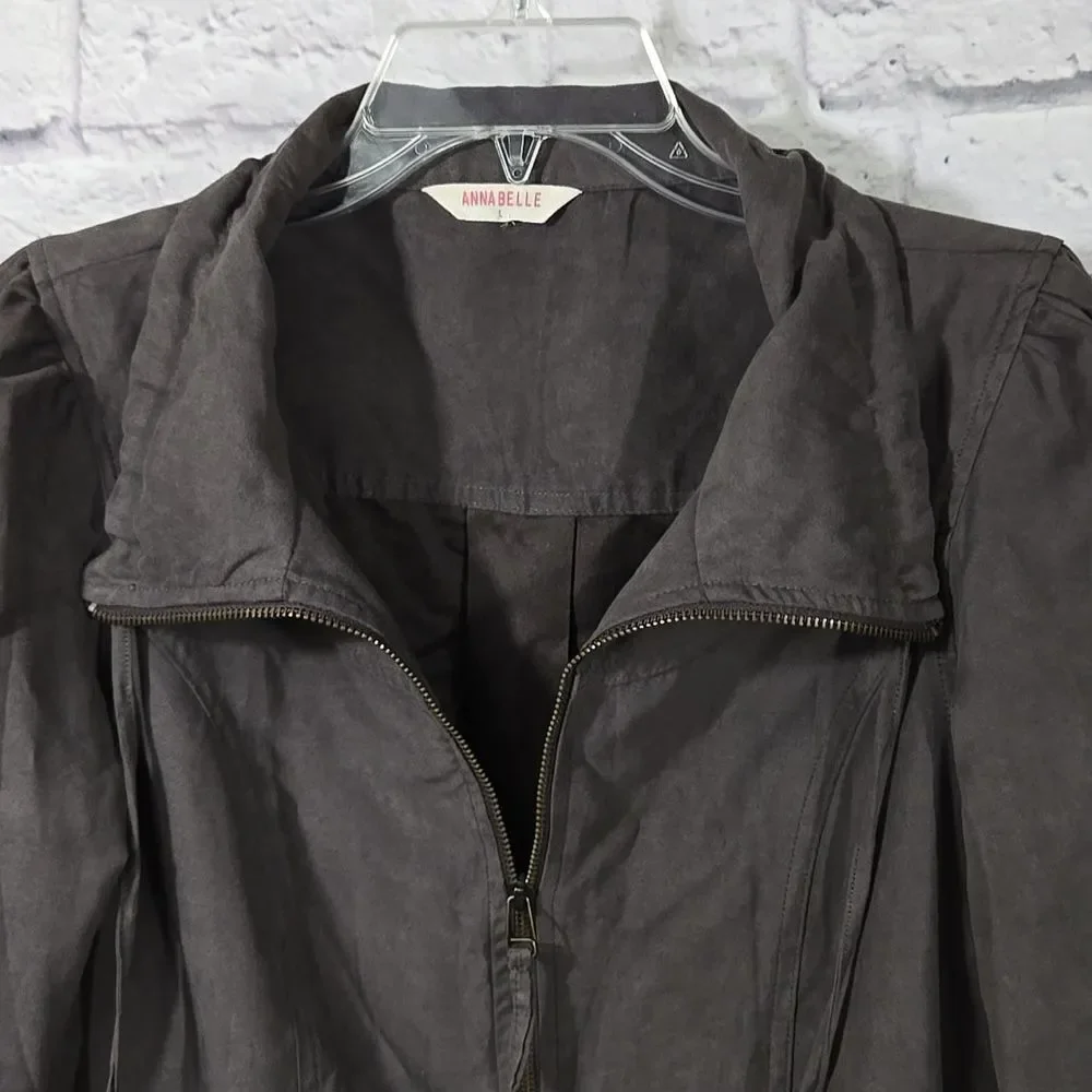 Faux Suede Moto Jacket Brown Lightweight Velvety Roll Tab Utility Women’s Large